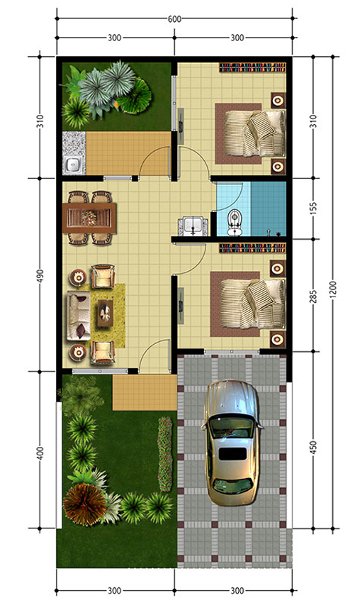 LINGKAR WARNA 7 Denah  Rumah  minimalis Ukuran  6x12  meter 2  