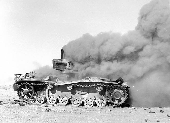 German panzer destroyed in El Alamein battle field