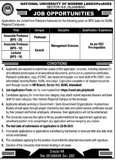 Today New Jobs- NUML University Jobs June 2021-Today New Jobs- New Jobs 2021