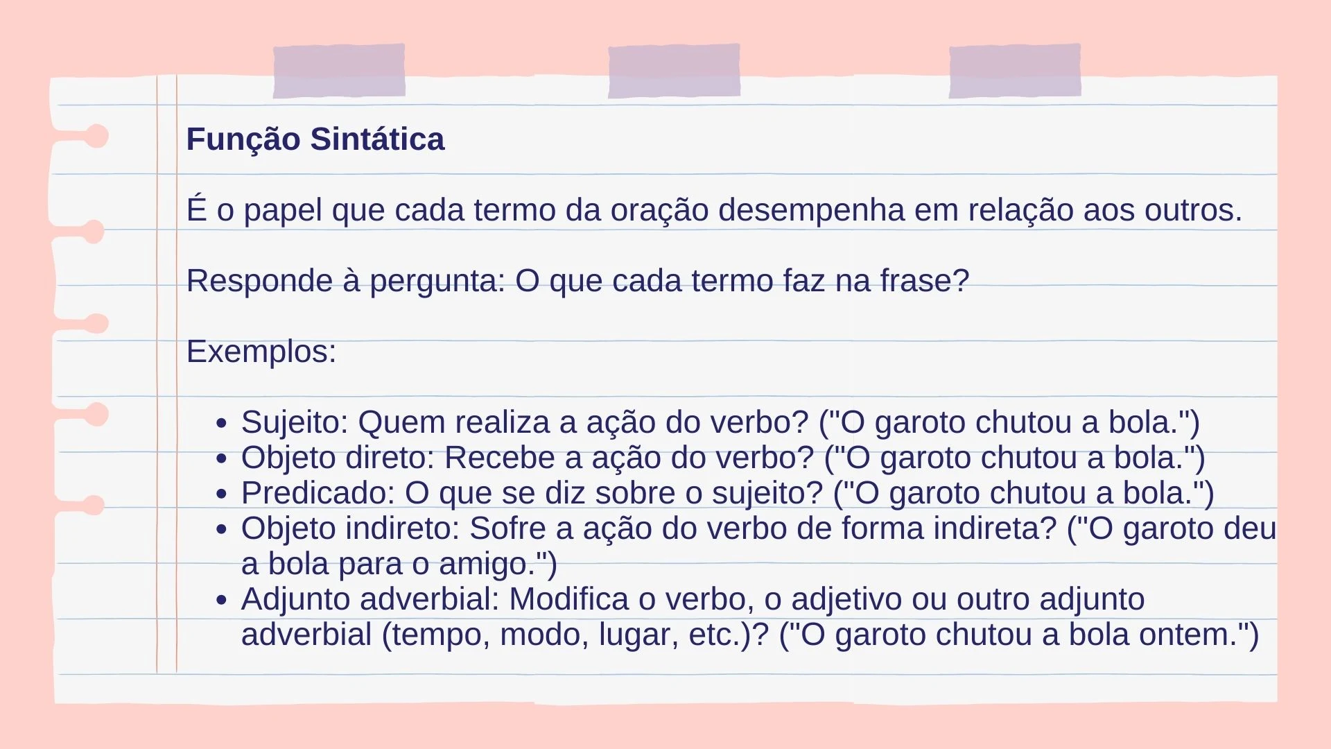Diferença entre Função Sintática e Estrutura Sintática - 9.º ano - Português