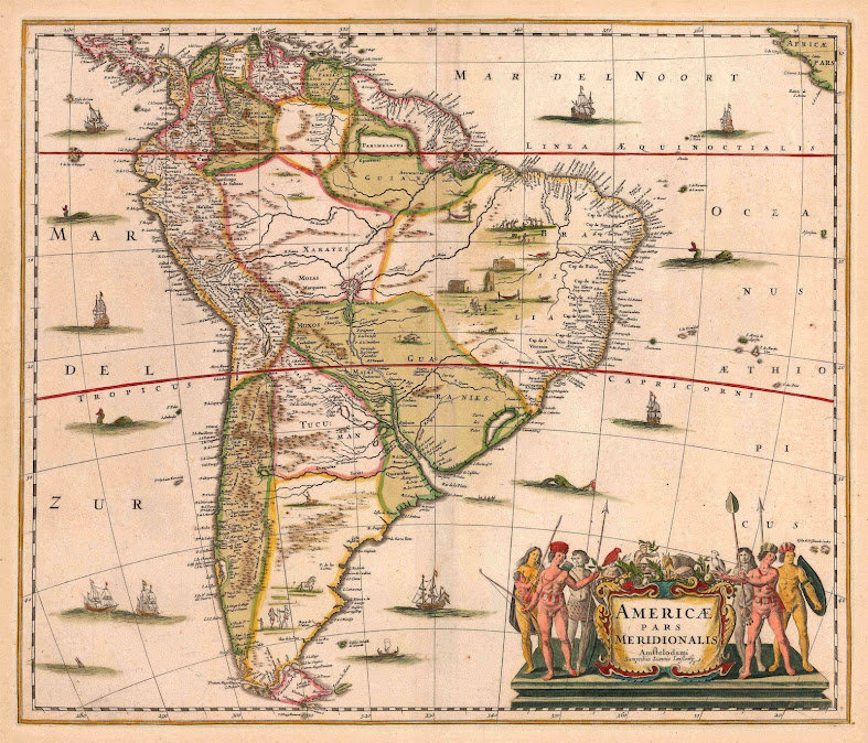 Mapa de América do Sul em 1640, feito em Amsterdam, no tempo das apariões. Na.Sra. falou para esse conjunto continental