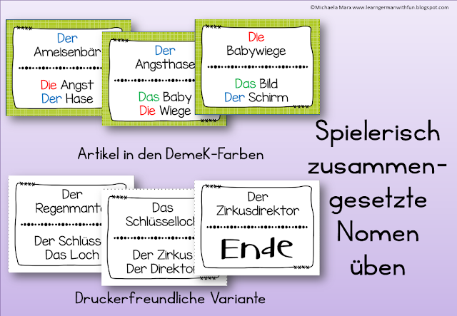 Tolles Lesespiel für Grundschule, DaF, Legasthenietraining uvw. Dieses Lesespiel behandelt zusammengesetzte Nomen.