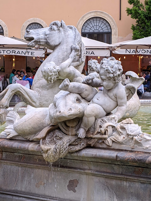 Picture of cherub and seahorse Neptune fountain, Pza. Navona Rome.