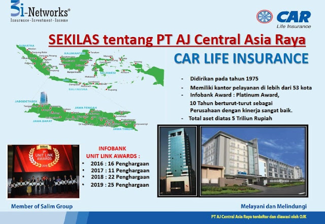 Perusahaan ini Didirikan : 30 April 1975 dan beroperasi pada April 1976.  Pemegang Saham : 99.99% PT Asuransi Central Asia (ACA).  Salim Group Konsultan : 1500 Konsultan Profesional (Agen).  Karyawan : 700 karyawan.  Kantor Cabang : 8 Kantor Regional, 29 Kantor Layanan Nasabah, 75 Kantor Pemasaran.  Support sistem : 3i Network adalah sistem yang BARU di dirikan pada 16 January 2014 dengan 3i Mobiss. Aplikasi Mobile berbasis Teknologi modern dan terbaru.