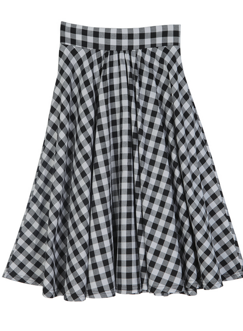 Checkered Flare Skirt with Back Zips