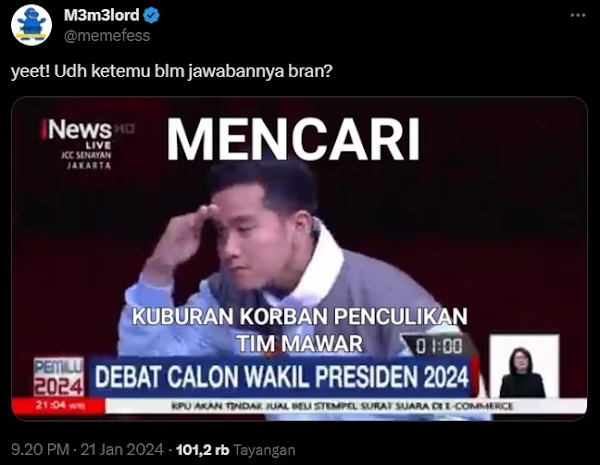 Kesongongan Gibran di Debat Cawapres akhirnya jadi bumerang SONGONG JADI BUMERANG