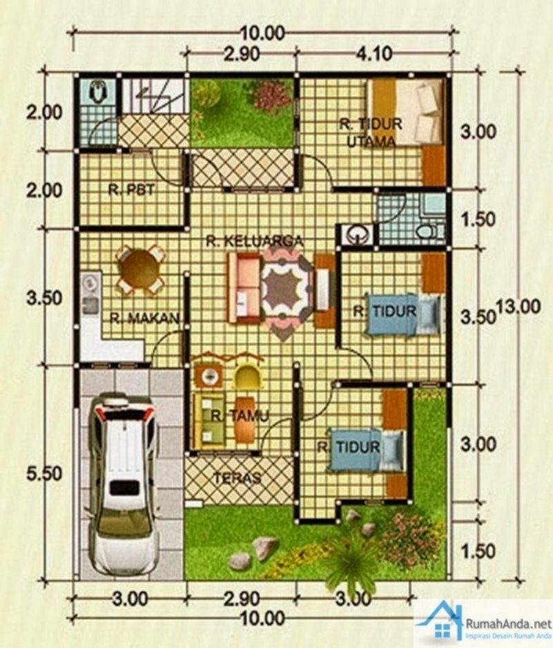 denah rumah ukuran 9x9 m 1 2 lantai 2