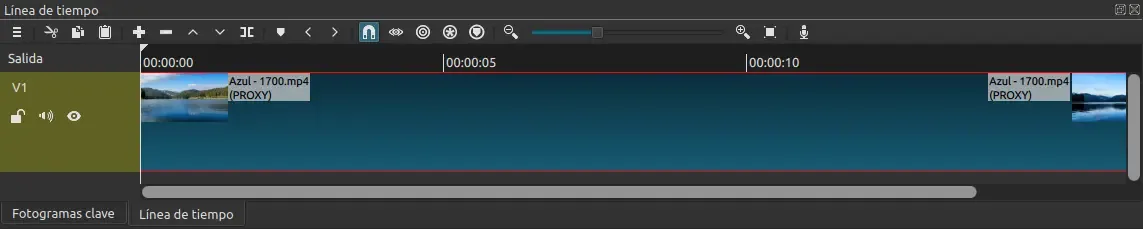 Todo el proceso de edición del proyecto se realiza en la línea de tiempo de Shotcut