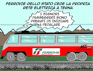 FS, Trenitalia, Terna, rete elettrica, economia, reti di distribuzione, monopoli, vignetta satira