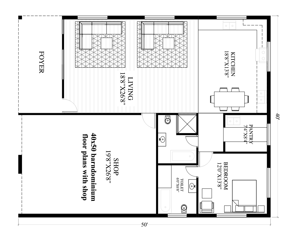 40x50 barndominium floor plans with shop