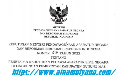 Rincian Formasi Kebutuhan ASN PPPK Kabupaten Gunung Mas Provinsi Kalimantan Tengah Tahun 2022