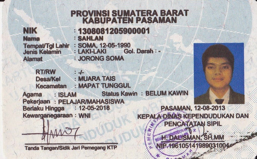 Sahlan Azwar, SH., S.PdI: KTP Indonesia