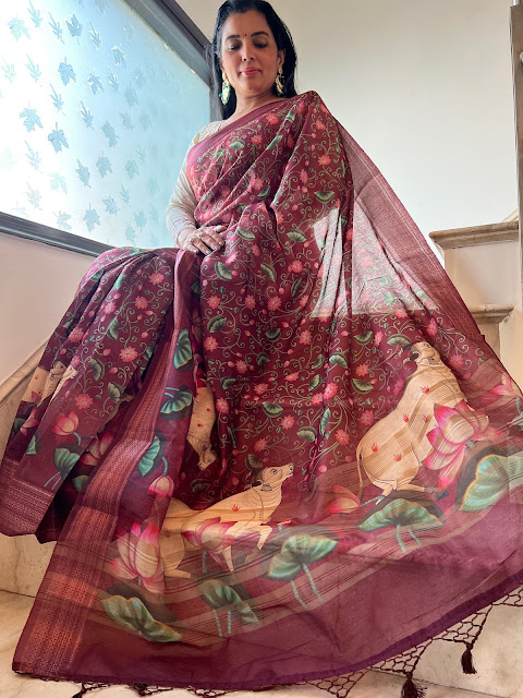 Red chanderi silk Pichwai saree