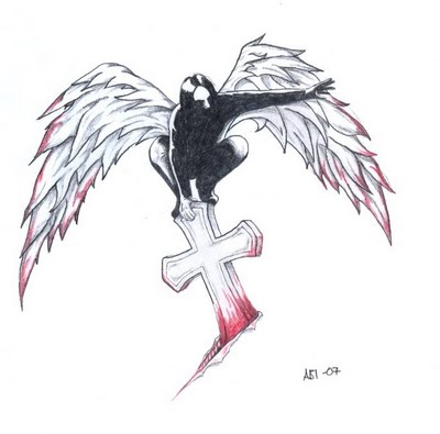 Dark Angel Tattoo Design and Cross Tattoo