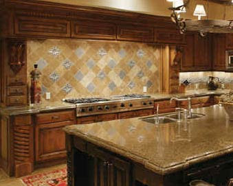 See how the accent tiles were installed into the diagonal backsplash tile