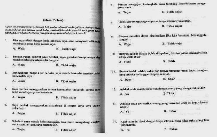 Contoh Soalan Ujian Kelayakan Calon Guru (UKCG)