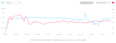 Graph depicting spike in heart rate readings in first 10 minutes of activity