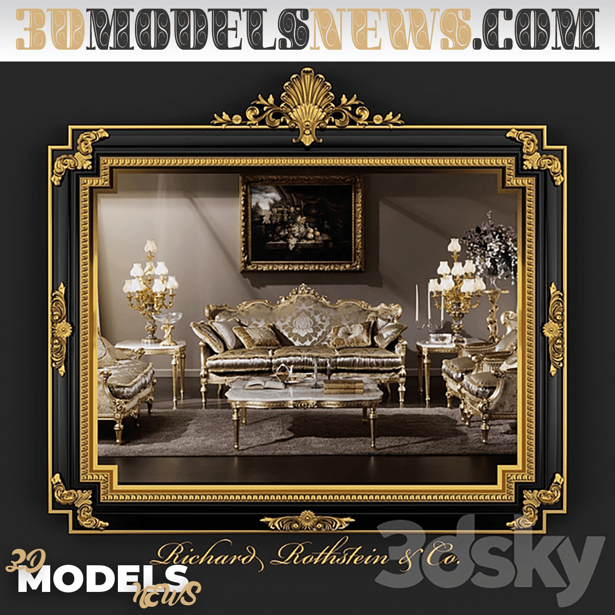 Classic Regency Style Black and Gold Mirror Model