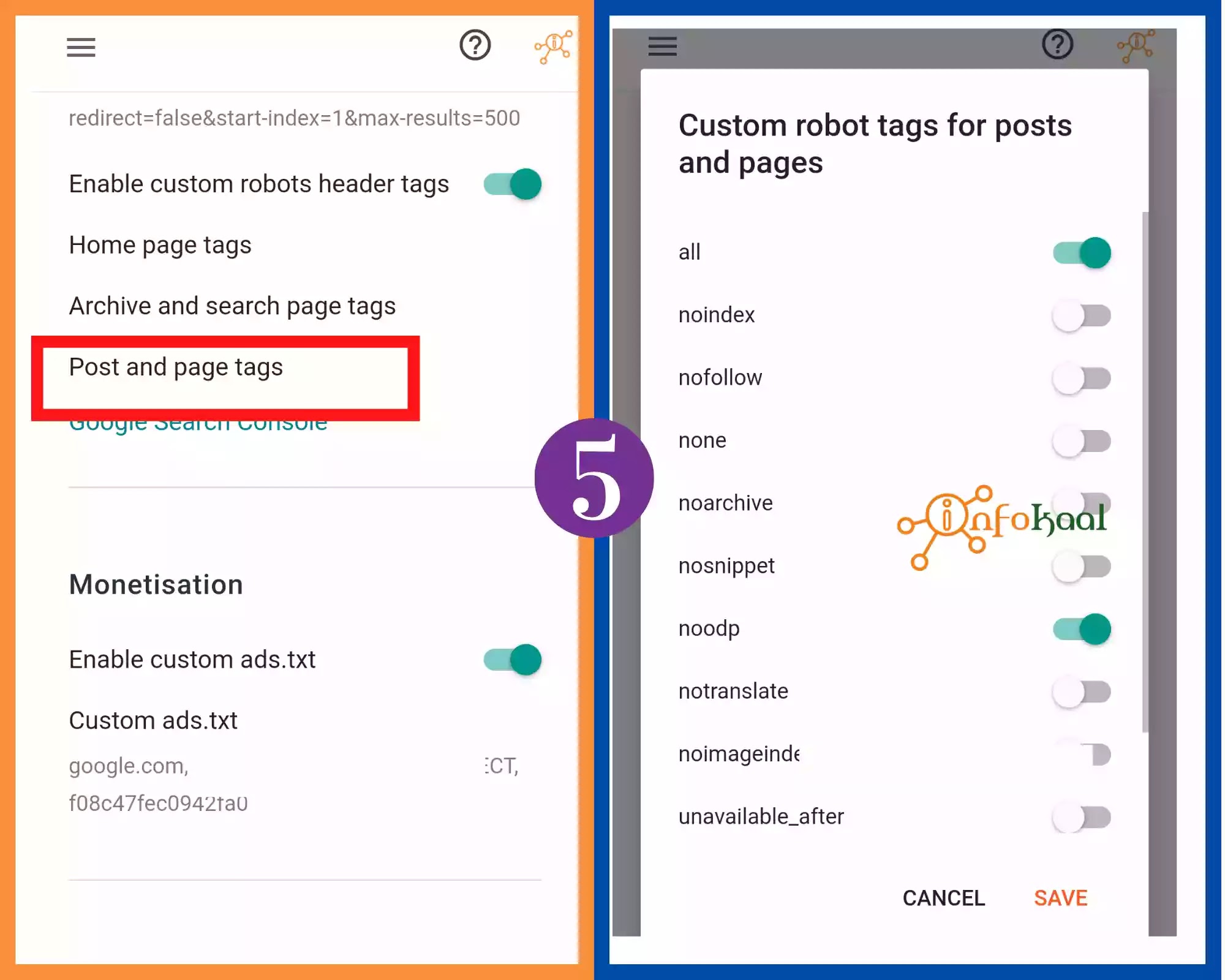 Custom Robots tags for posts and pages