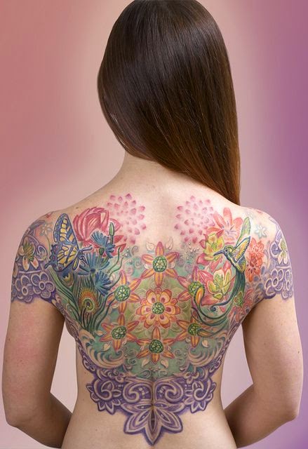 Women Back With Flower Tattoo, Women Back Tree Tattoo, Women Back Blossom Flowers Tattoo, Women With Flower Blossoms Leaves Tattoo, Women, Parts, Flower,