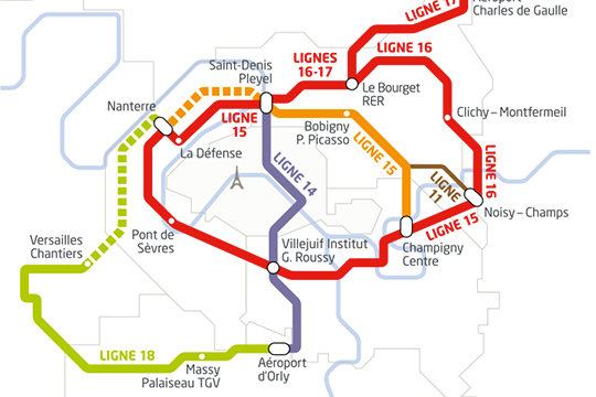 Plan des nouvelles lignes du Grand  Paris Express
