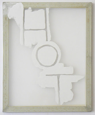 Hot, Gesso under silkscreen frame, letters, word 