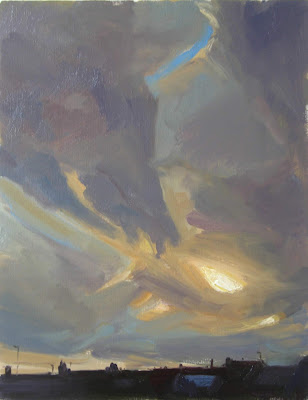 sunset over the town daily painting plein air jean francois rolinat coucher de soleil