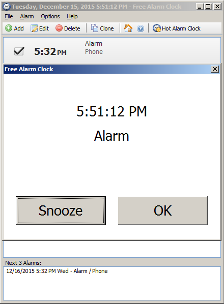 Cara memasang alarm di komputer: Hasil akhir