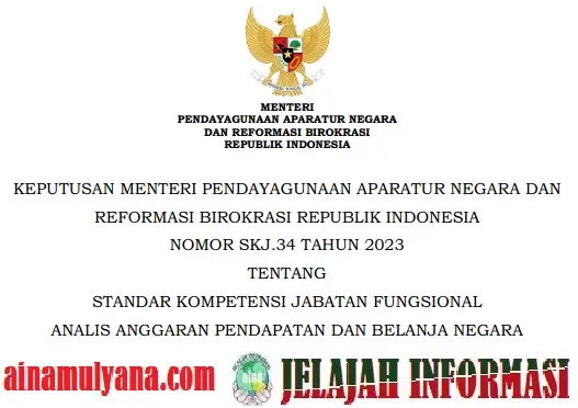 Keputusan Menteri PANRB atau Kepmenpan RB Nomor SKJ.34 Tahun 2023 Tentang Standar Kompetensi Jabatan Fungsional Analis APBN