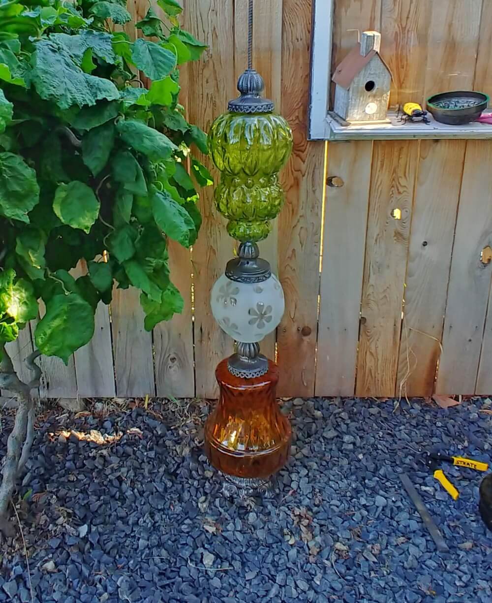 DIY Garden Totem From Repurposed Lamps