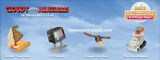 Burger King toys - Cloudy with a Chance of Meatballs 2009 - boat, rat bird,TV, truck