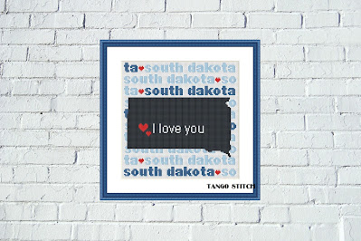 South Dakota state map typography cross stitch pattern - Tango Stitch