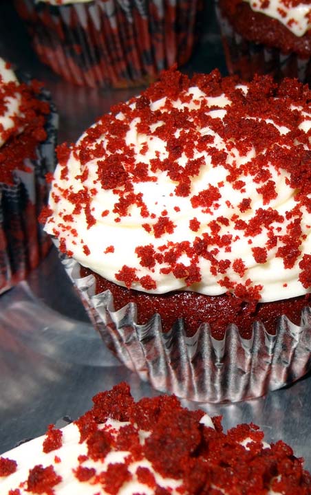 Red Velvet Cupcakes w/ Cream Cheese Frosting and Sprinkles