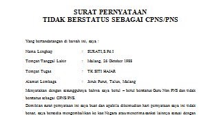 CONTOH SURAT PERNYATAAN TIDAK BERSTATUS SEBAGAI CPNS/PNS 