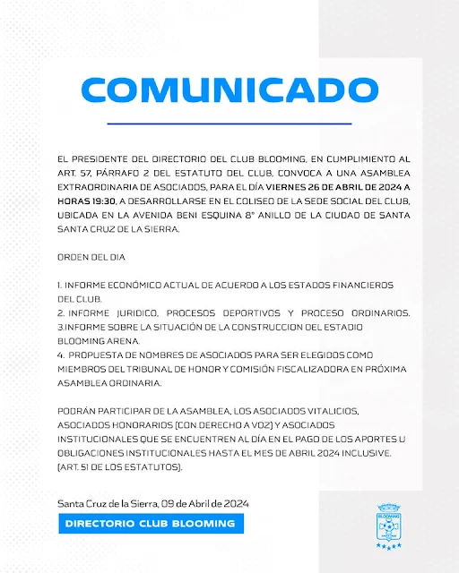 Comunicado Club Blooming