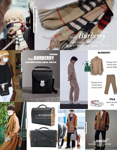 Taehyung ketika menggunakan brand dari BURBERRY