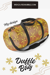 Yellow flowers on brown Duffle bag.