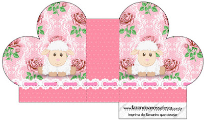 Ovejita en Shabby Chic de Rosas Rosadas: Cajas para Imprimir Gratis.