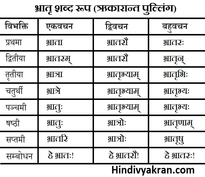 भ्रातृ शब्द रूप संस्कृत में – Bhratra Shabd Roop In Sanskrit