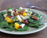 Spinach Salad with Fruity Vinaigrette, Fresh Fruit & Maple-Glazed Pecans