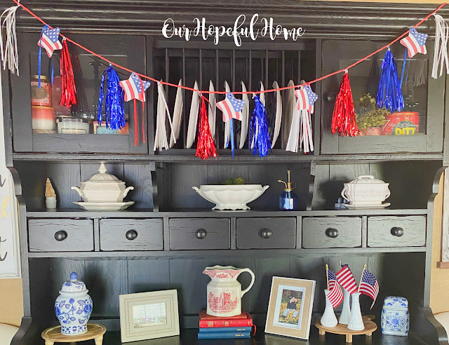 kitchen sideboard patriotic banner garland