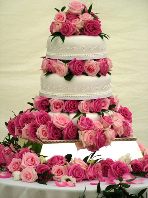 White Wedding Cake With Rose Flower
