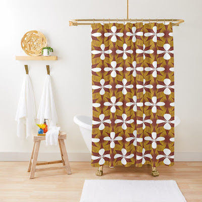 Red, Yellow, and White Seamless Floral Pattern Shower Curtain