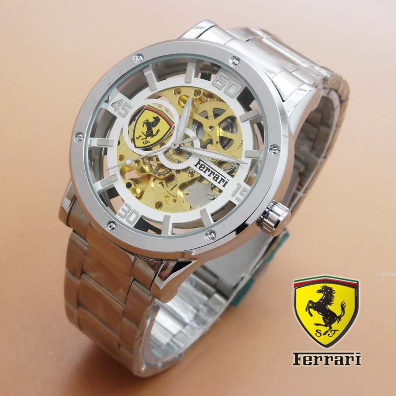 Jam Tangan Otomatis Ferrari Skeleton 1 (White Dial Silver)