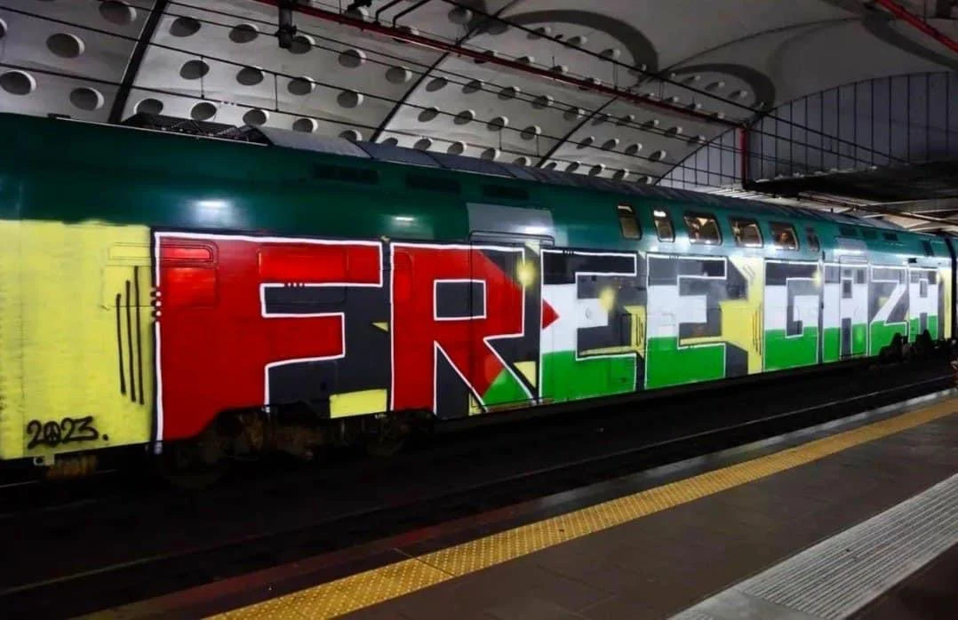 Graffiti Artwork on Train Carriage 'Free Gaza' (Milano, Italy)