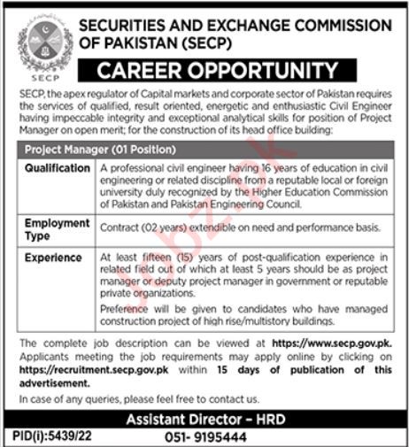 Latest Security & Exchange Commission of Pakistan SECP Management Posts Islamabad 2023