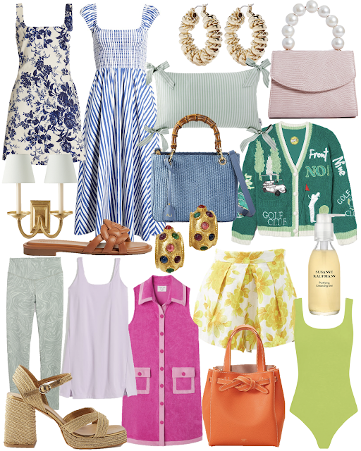 weekend wish list with classic fashionable and colorful finds for women for spring and summer