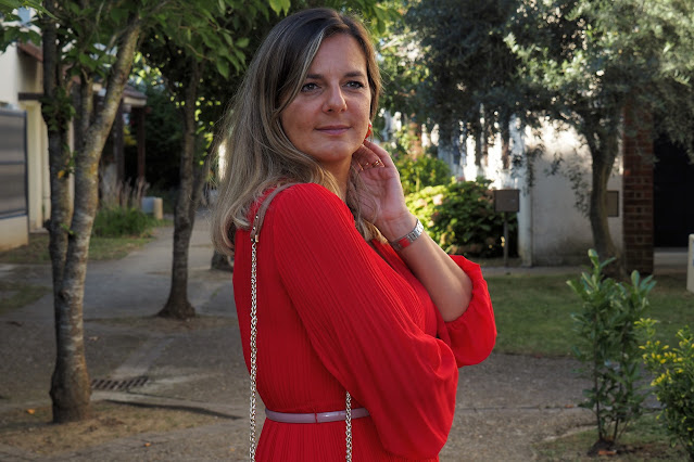 robe rouge maje, sac lancaster, look du jour, automne, les petites bulles de ma vie