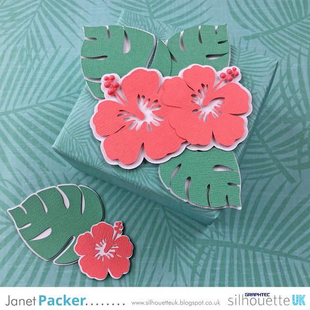 Make gift wrap with the FREE Tropical Leaves file on your Silhouette. Tutorial by Janet Packer Crafting Quine http://craftingquine.blogspot.co.uk for GraphtecGB Silhouette UK.