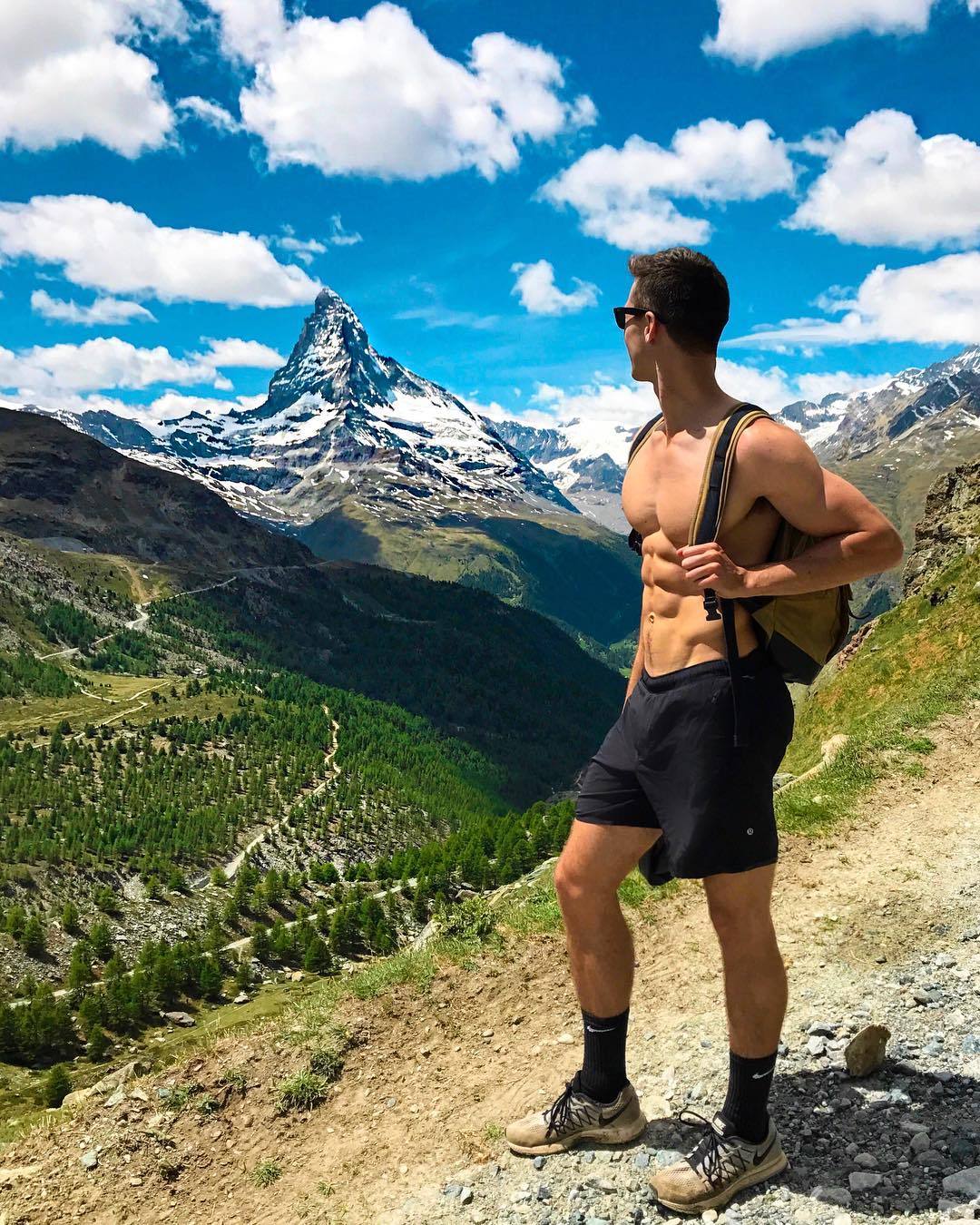 handsome-fit-shirtless-hipster-guy-abs-sightseeing-mountain-walking